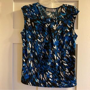 Blue Abstract Pattern Sleeveless Blouse